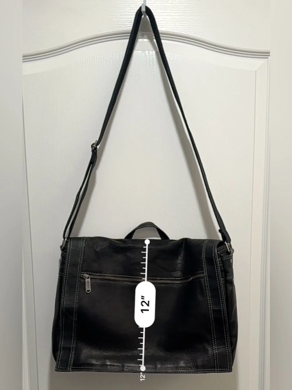 EBAGS Black Leather Laptop Messenger Bag with Adjustable Strap